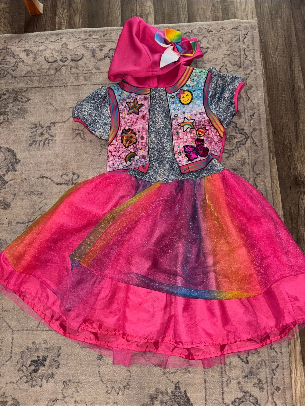 Nickelodeon Bright Pink Rainbow Glitter Hoodie Dress Costume